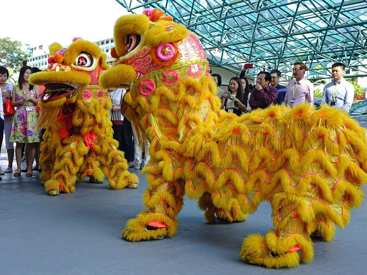 traditional southern chinese new year lion dance